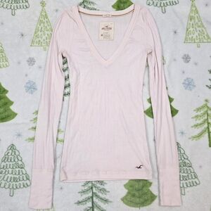 Hollister vintage Pink long sleeve ribbed vneck top